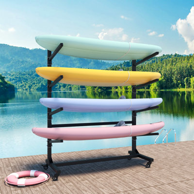 Support de kayak autoportant à 4 niveaux, support de kayak robuste, rangement pour kayak pour le garage, quai de bateau