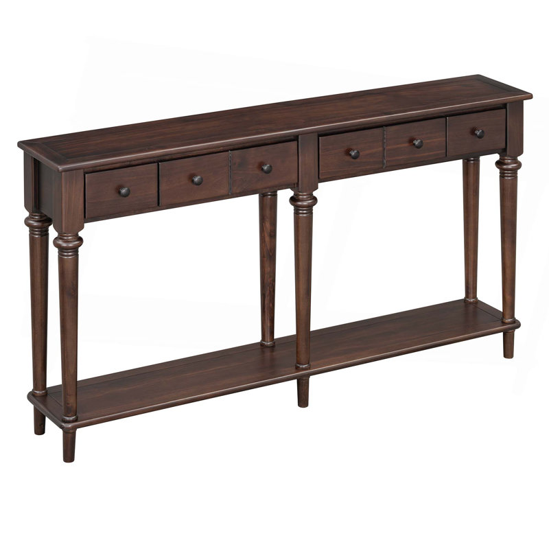 Table d'entrée avec 4 tiroirs, console rétro avec tablette ouverte pour les entrées, les salons et les couloirs, Espresso