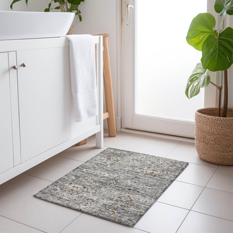 Premium Machine Washable Alliah AMF94 Ash Rug, Rectangle 1'8" x 2'6"
