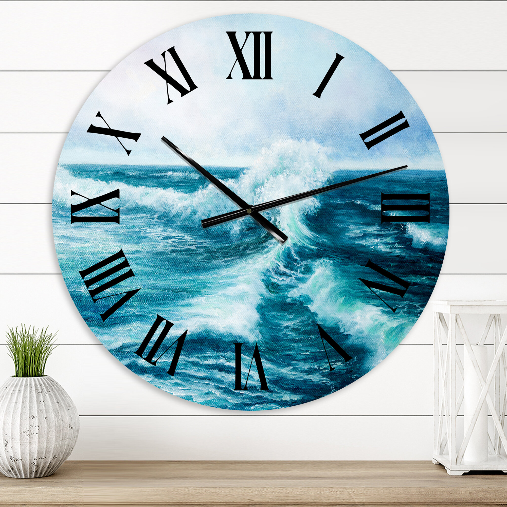 Resin Wall Clock for Home Decor White and Blue Abstract modern