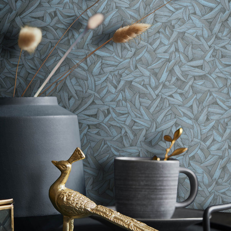 Evelina 10.05m x 70cm Textured Wallpaper Roll, Navy