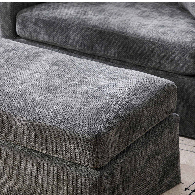 Fauteuil d'appoint surdimensionné de style ferme moderne avec pouf en chenille et coussins cylindriques, Gris anthracite