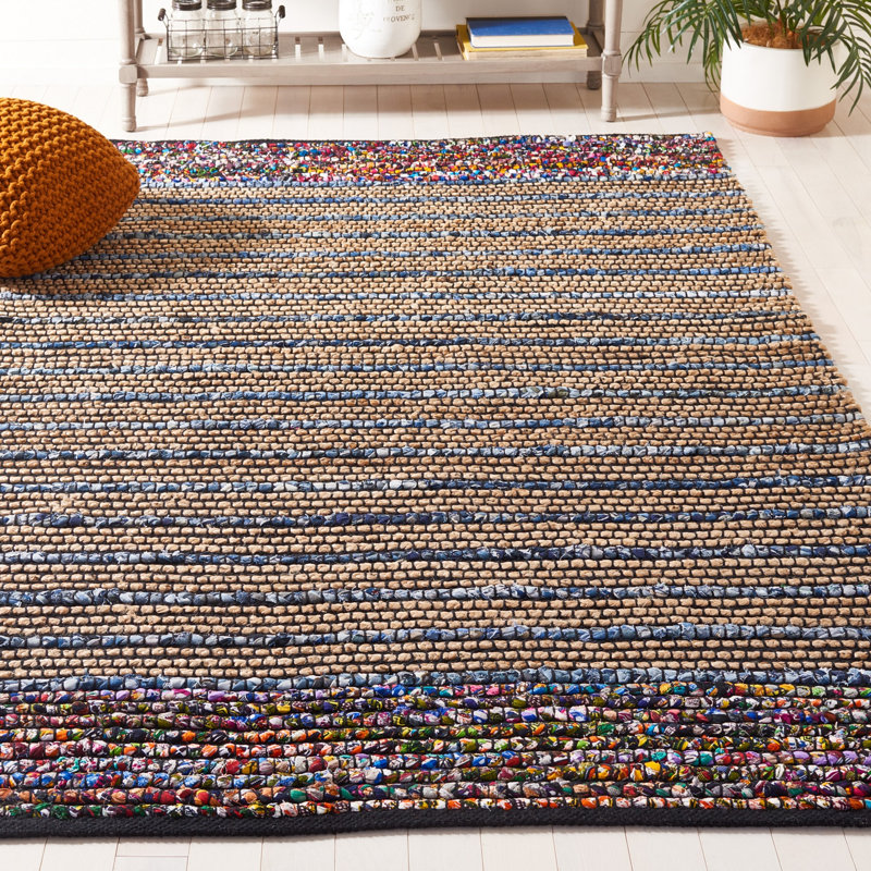 Tesha Hand Woven 0.6 Cotton 0.4 Jute Striped Rug, Rectangle 5' x 8'