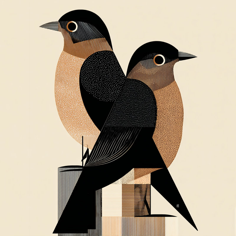«Modern Sparrow Harmony», art mural sur toile tendue, H 30 po x l 30 po