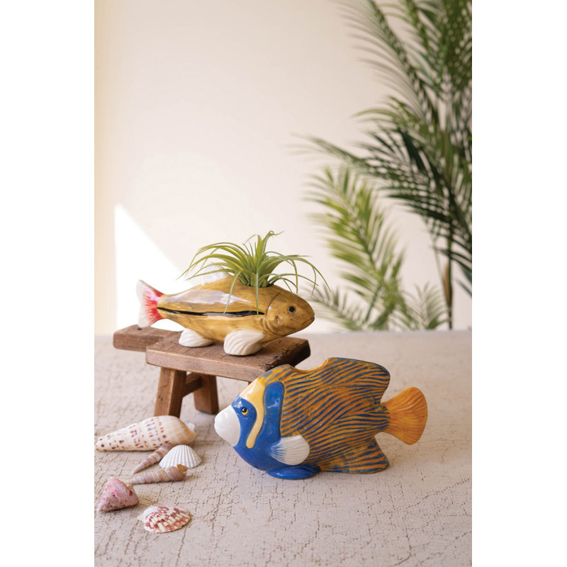  Ensemble de 2 vases à poisson en céramique H 5,5 po multicolore