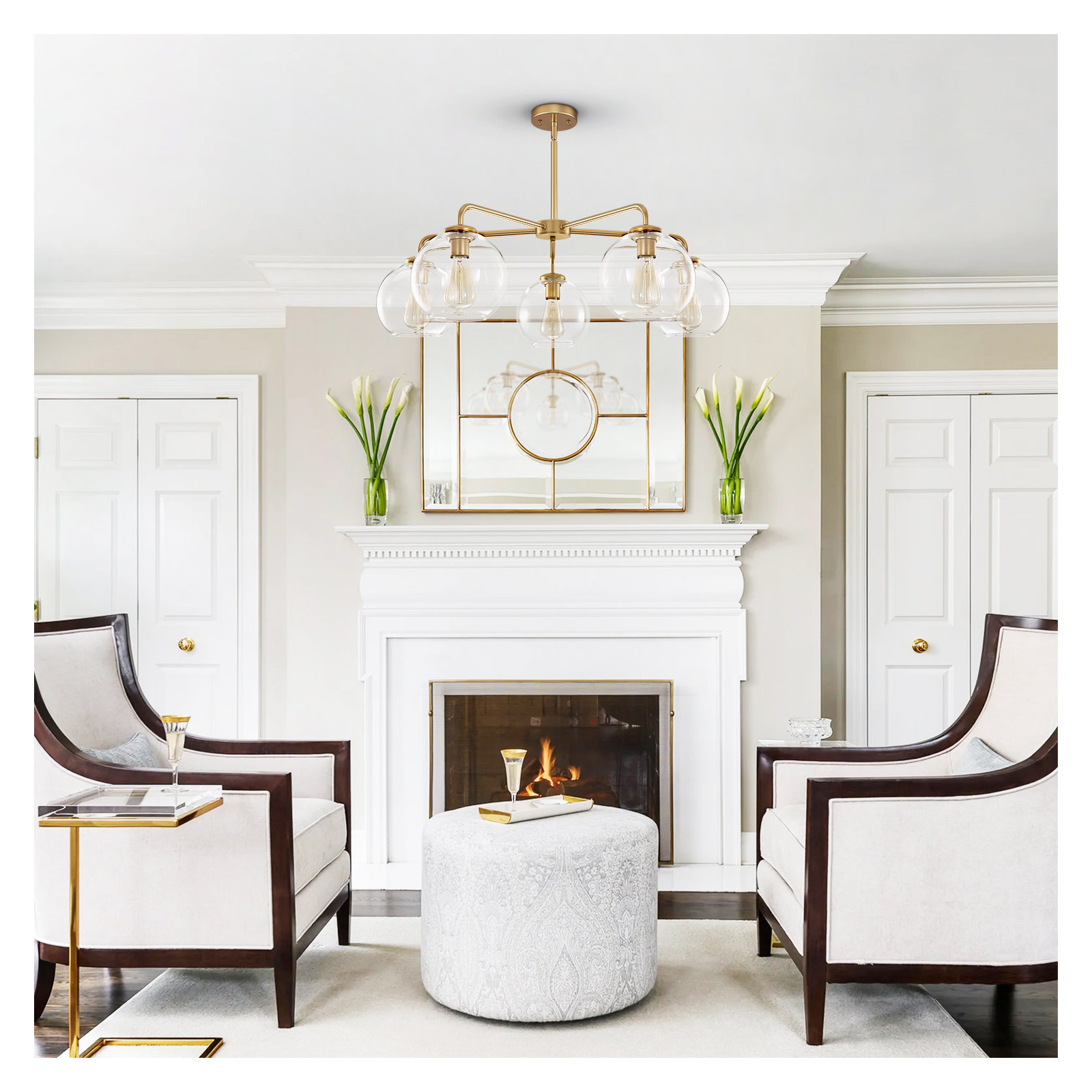 Royelle 5 - Light Sputnik Sphere Modern Glass Bubble Chandelier, Gold