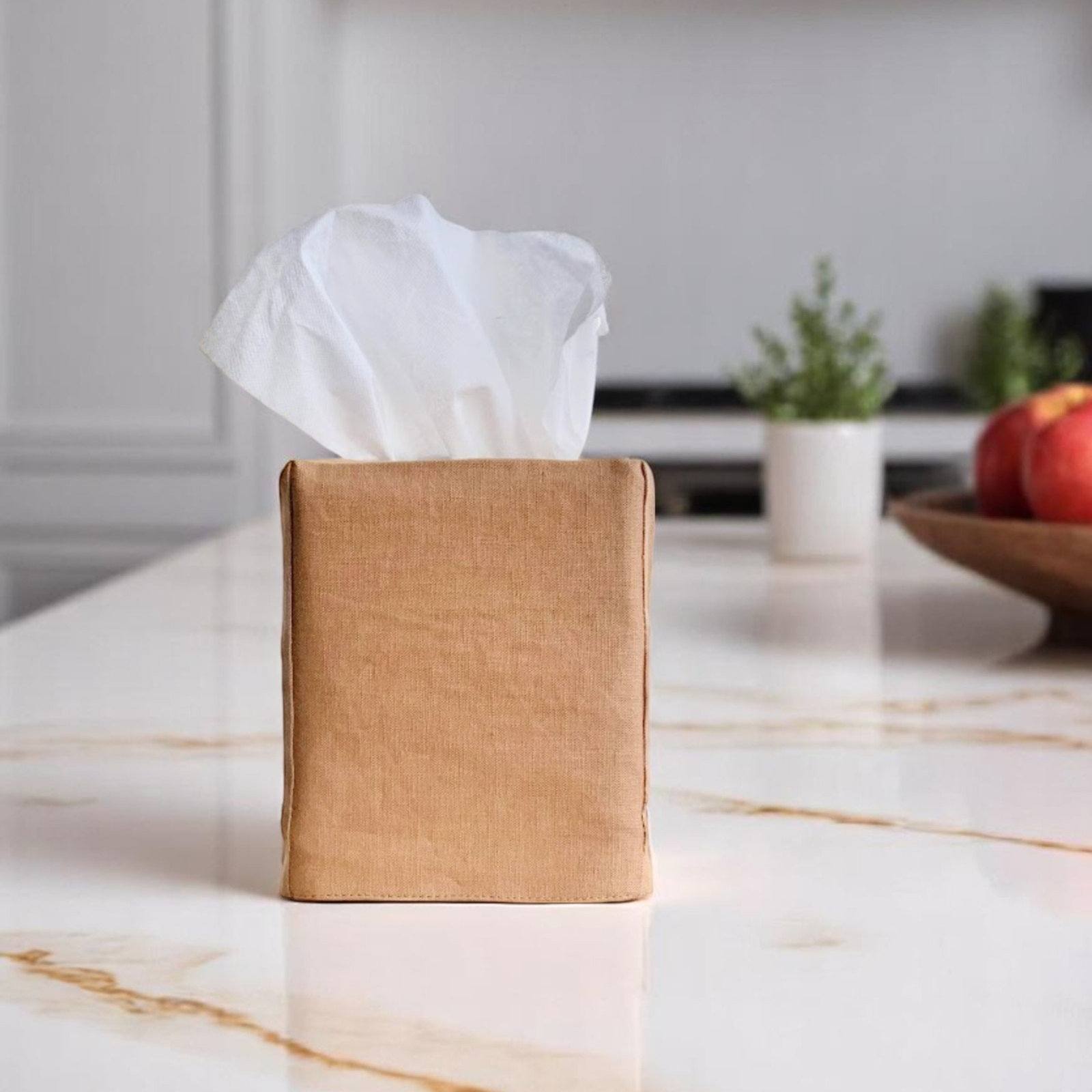 Stonewashed Linen Tissue Box Cover, Fawn