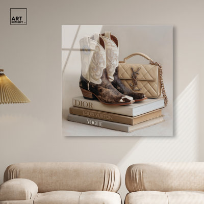 Luxury Cowgirl Boots and Books Acrylic Print Dorm Wall Decor by Art Remedy, Ready to Hang, 40 x 40