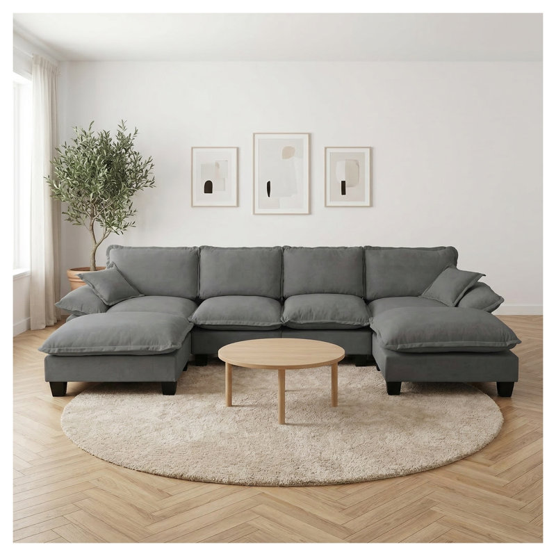 Canapé modulaire moderne en forme de U, canapé 6 places avec repose-pieds et voiliers - tissu de chenille gris, Gris