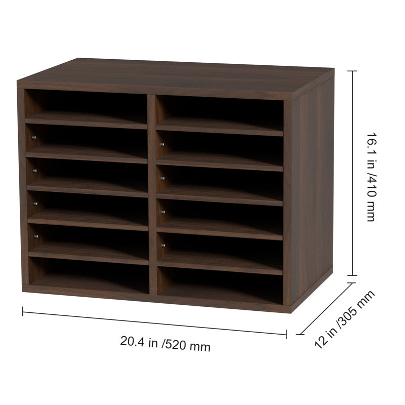 Brown MDF 12-Compartment Adjustable Literature Organizer