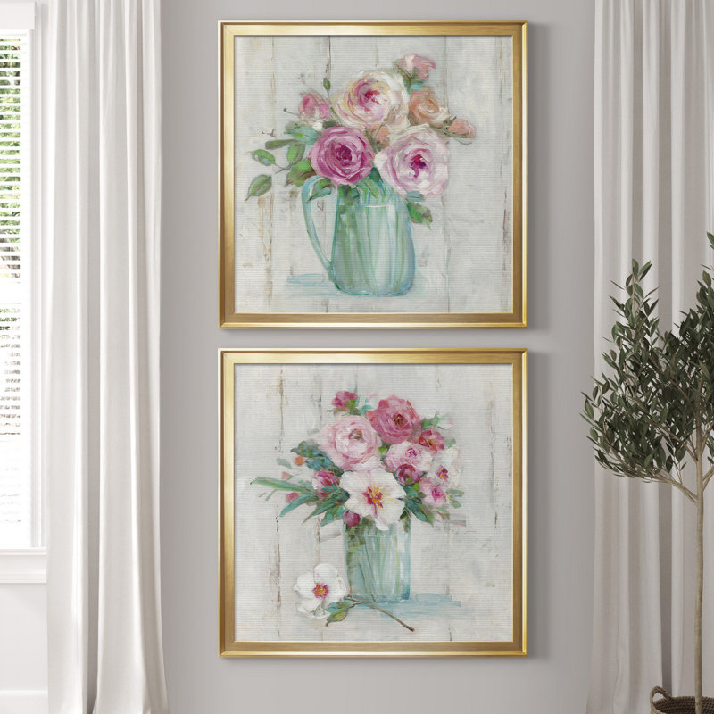 «Cottage Sweet Bouquet I», ensemble de 2 reproductions d'art sur papier encadrées, H 26,5 po x l 53 po x P 1,5 po