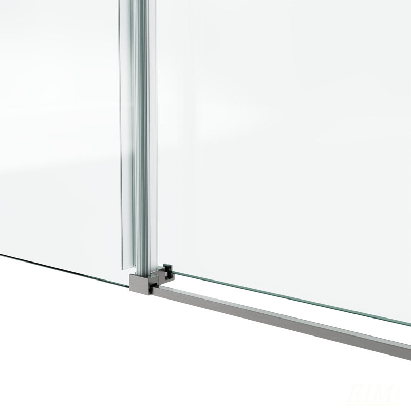 Porte de douche 76X60 fixe et coulissante, verre trempé transparent, acier inoxydable durable, finition nickel brossé