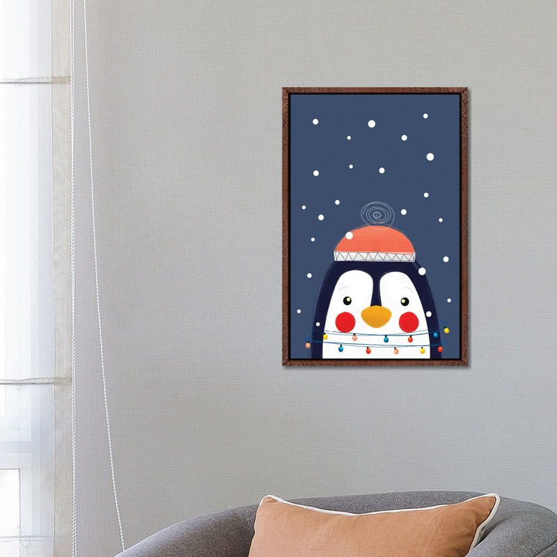 Christmas Penguin 1 Piece Wall Art on Canvas, 66.04cm H x 45.72cm W, Classic Wood Floater Frame