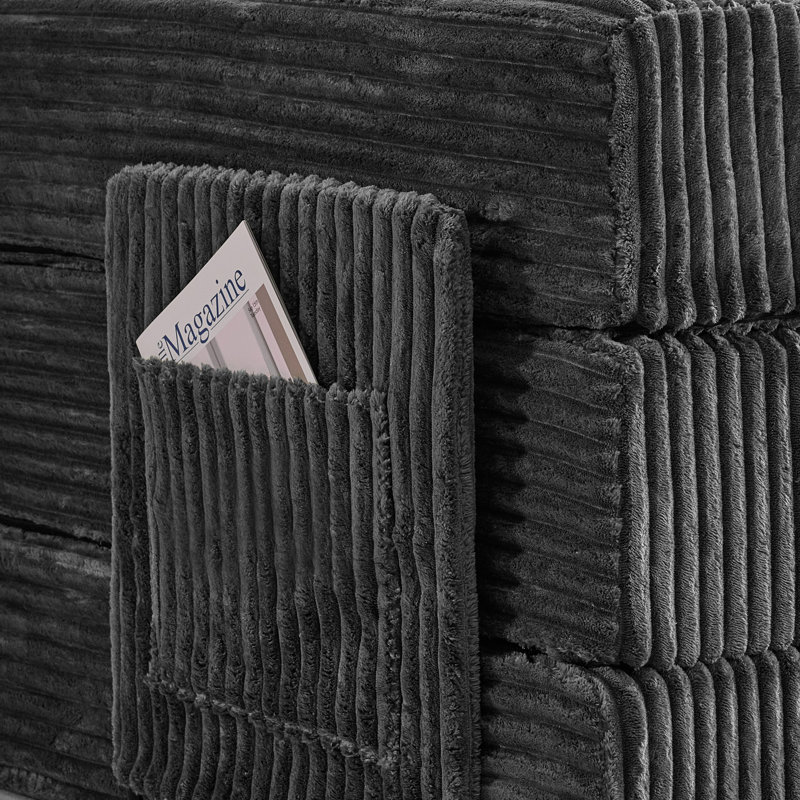 Ensemble de chaises sans os 35,4 po en velours côtelé avec repose-pieds et poche de rangement Sisler, Velours côtelé noir