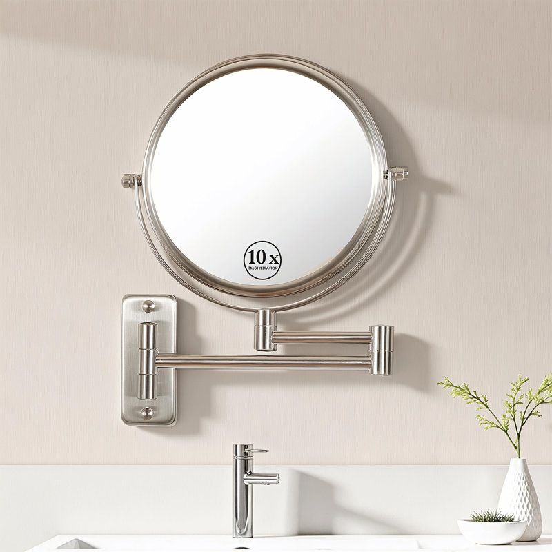 Wall Mounted 8"Makeup Mirror With 1X/10X Magnification Makeup Mirror, Brushed Nickel