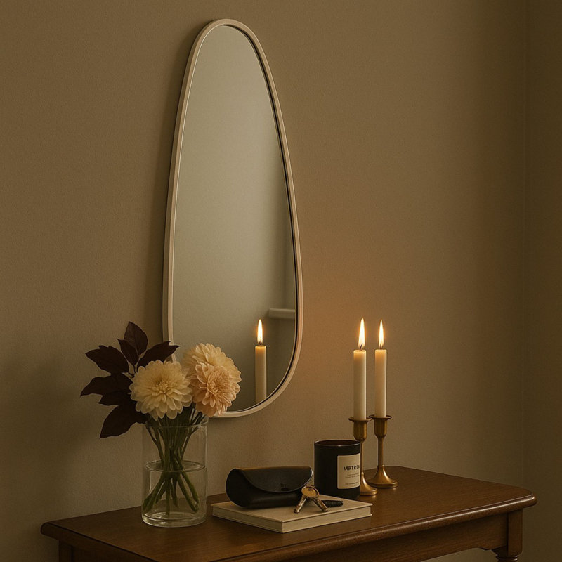 Trequan 40" x 18" Chrome Asymmetrical Bathroom Vanity Mirror Irregular Shaped Wall Mirror, 40" x 18", Chrome