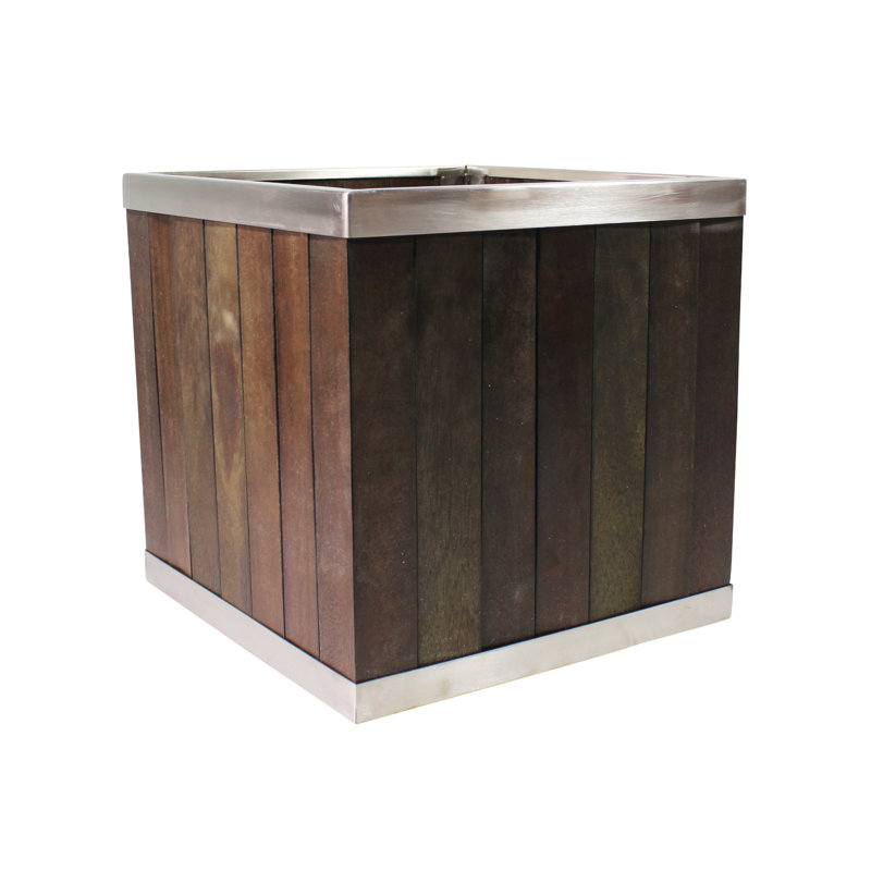Boîte à fleurs carré eucalyptus, H 14 po x l 14 po x P 14 po, Marron foncé