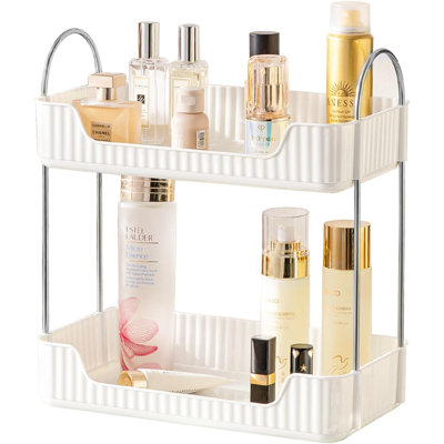 Bathroom Counter Organizer - 2 Tier Cosmetic & Skincare Shelf For Vanity, Dresser Or Kitchen Countertop, Sturdy Alloy Steel Frame With PET Plastic Trays, Space-Saving Storage Solution