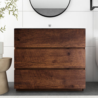 36 po Meuble-lavabo autoportant avec lavabo en céramique intégré