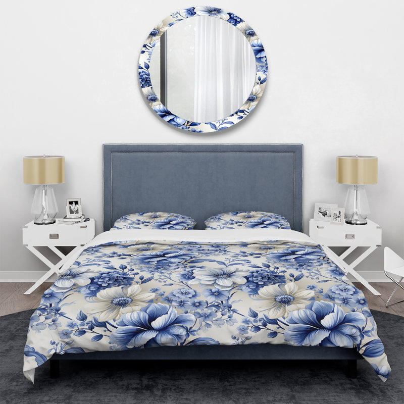 Ensemble de housse de couette Intricate Cobalt Lace Victorian, Housse de couette simple + 1 taie décorative stan