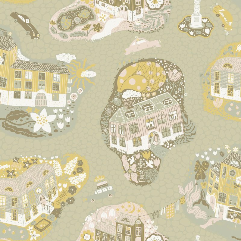 Galerie Resan Staden Town Wallpaper, Green