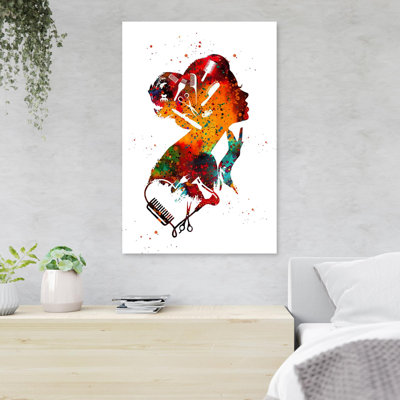 «Colorful Girl With Hairstylist Tools», reproduction d'art graphique sur toile tendue 1 pièce