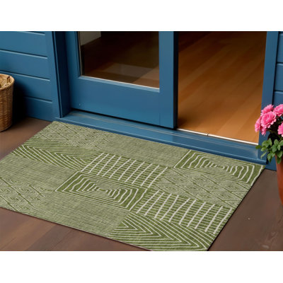 Tapis extérieur lavable géométrique vert olive 3 pi x 5 pi