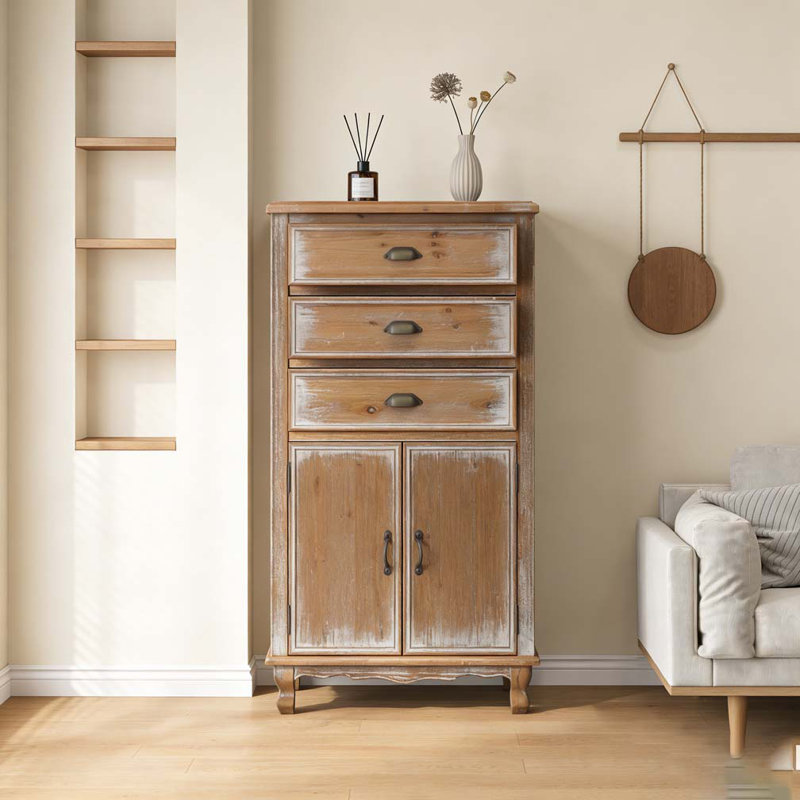 Rustic Wooden Storage Cabinet, Natural Wood