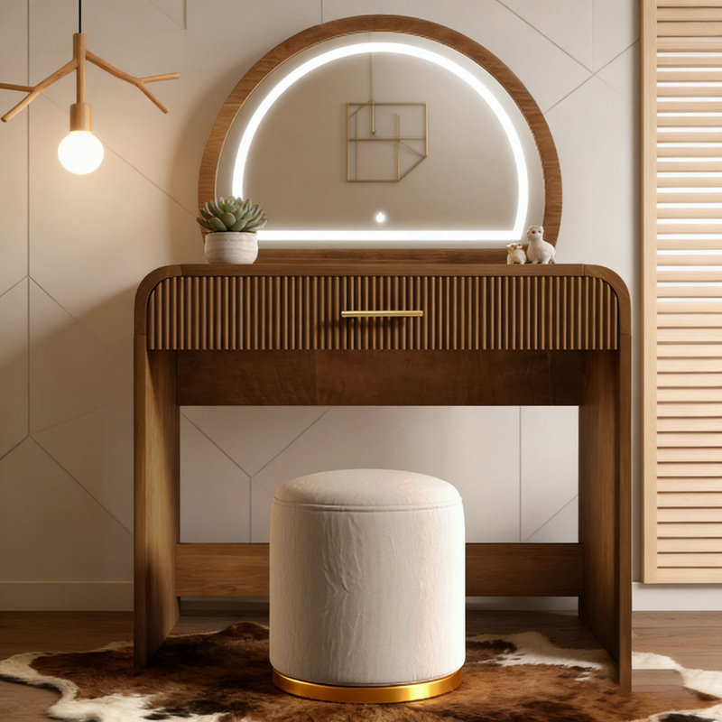 39" Makeup Vanity Table with Mirror Touch Screen Lighted Mirror, Dressing Table with Drawer for Bedroom, Espresso