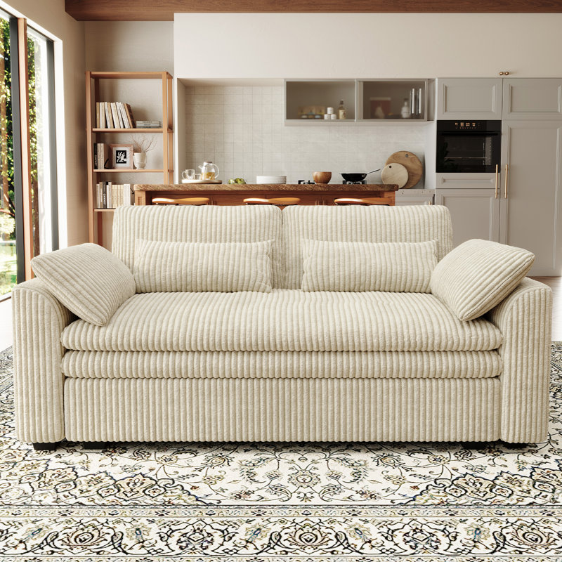 Canapé d'appoint confortable à 2 places Manuel Corduroy avec coussin amovible, Beige