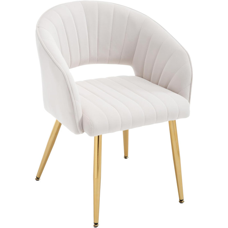 Velvet Desk Chair no Wheels, Home Office Armchair with Gold Base, Vanity Chair with Back for Make-up, Off-White Cream