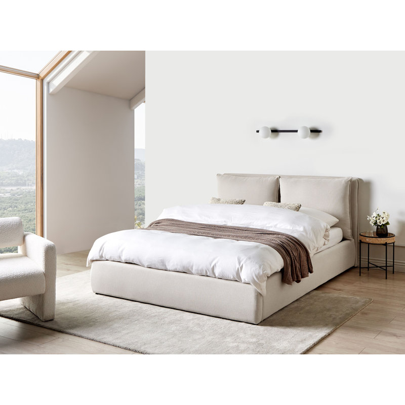 Ottoman Bed Fabric BAJONNA 200 cm, Beige, European Kingsize (160 x 200 cm)