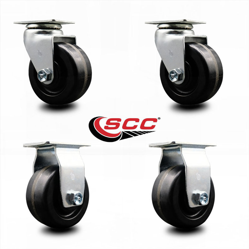 4 Inch Phenolic Caster Set with Ball Bearings 2 Swivel 2 Rigid SCC
