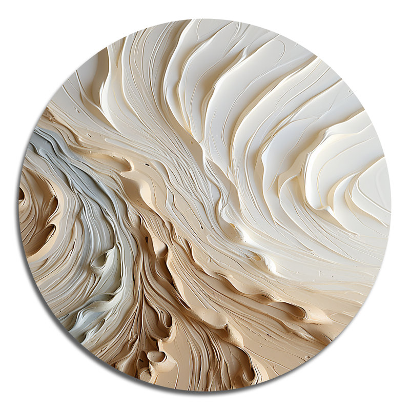 Blanc et or Champagne Flow III - nourriture et boissons, art en métal rond, H 16 po x l 16 po