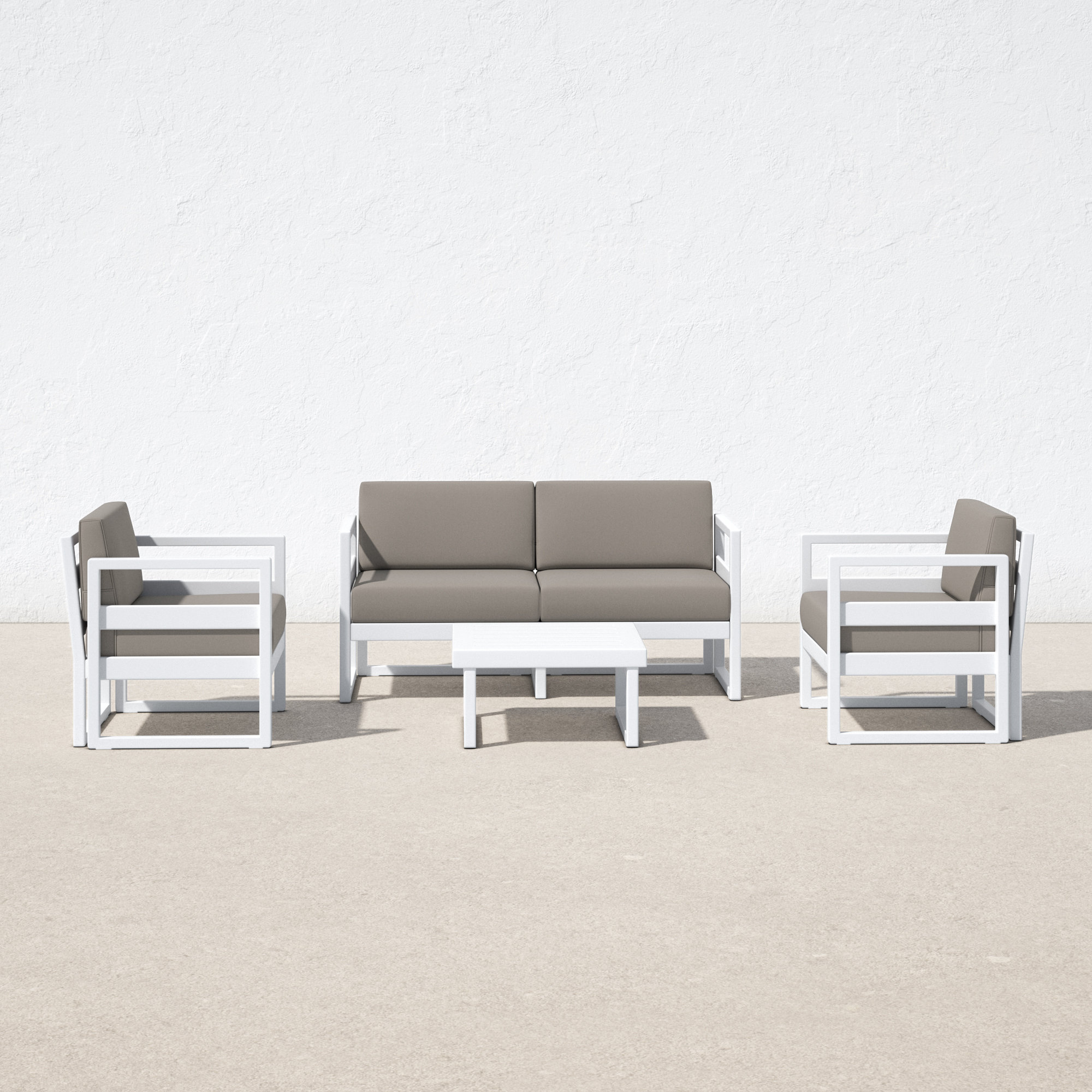 Lane 4 - Person Patio Conversation Set with Cushions, Taupe, White