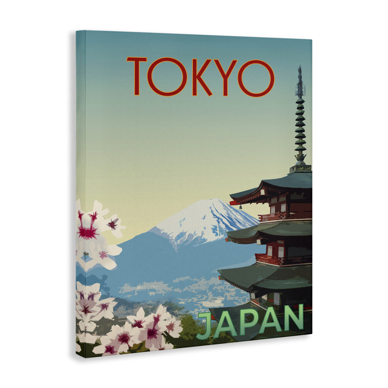 Toile rétro de paysage de Tokyo, design par Victoria Barnes, H 20 po x l 16 po