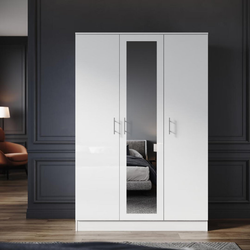 Modern Multi-Door Wardrobe with Mirror and Multi-Level Storage, White
