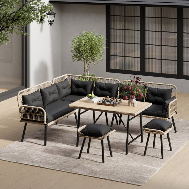 Ivet Outdoor 10PCS Wicker Model Design Sectional with Cushions, Black