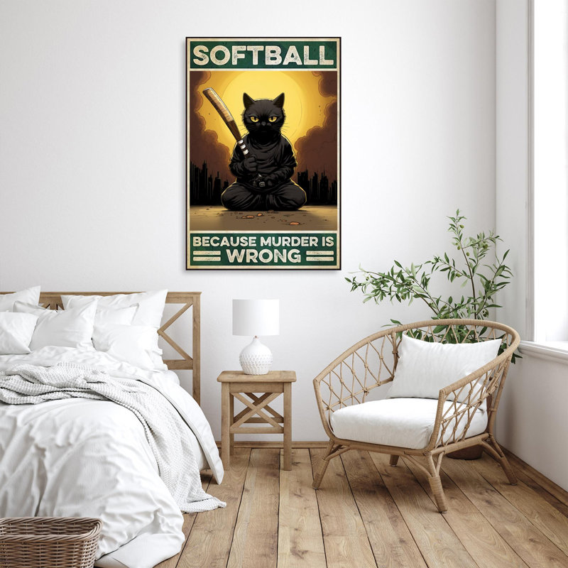Black Cat Softball sur impression sur toile, H 14 po x l 11 po x P 1,25 po