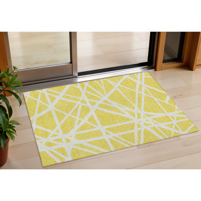 Tapis intérieur jaune à motif géométrique lavable 3 pi x 5 pi