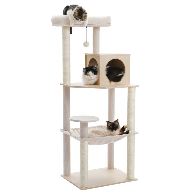 56.3-Inch Wooden Multi-Level Sisal Covered Large Cat Tree