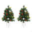 Arbre de Noël 22,5 po 2 pièces pin artificiel d'extérieur sans cordon avec 24 lumières chaudes et piquets