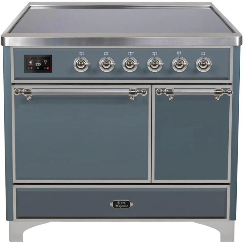 Cuisinière à induction 40 pouces avec 6 éléments à induction ILVE Majestic II Series (porte en verre), Gris-bleu / chrome