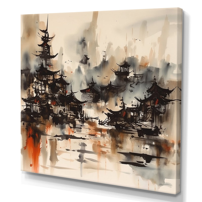 Ryansh, village japonais flou sur toile, H 16 po x l 16 po x P 1 po, Toile tendue
