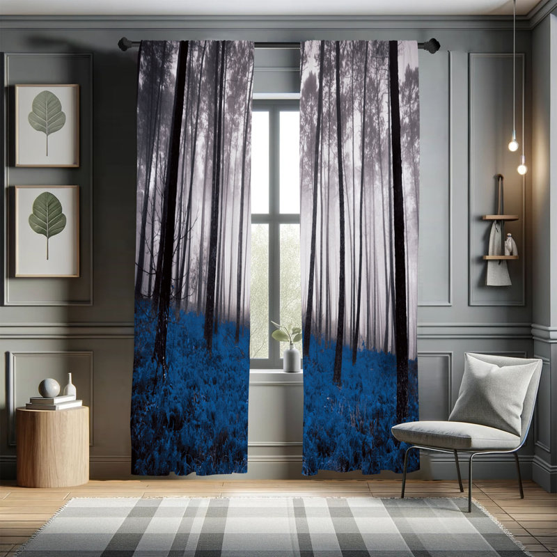 George Oliver Curtains, 28" W x 84" L, Blue/Black