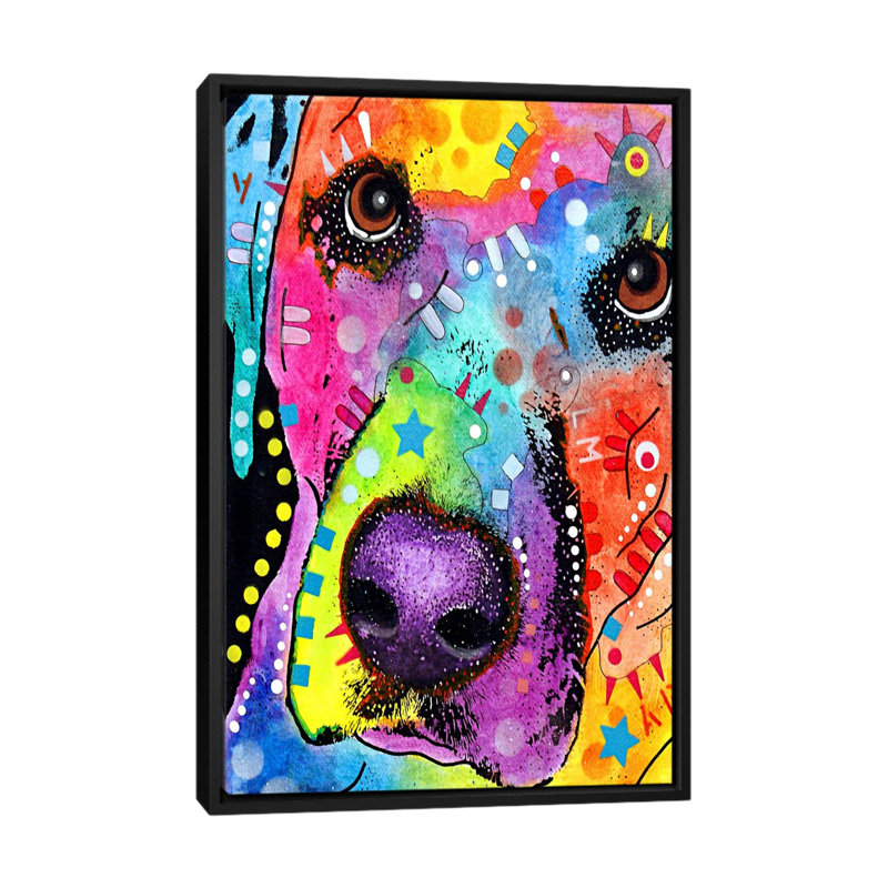 Gros plan labradorgraphic art sur toile, H 26 po x l 18 po x P 1,5 po, Cadre noir
