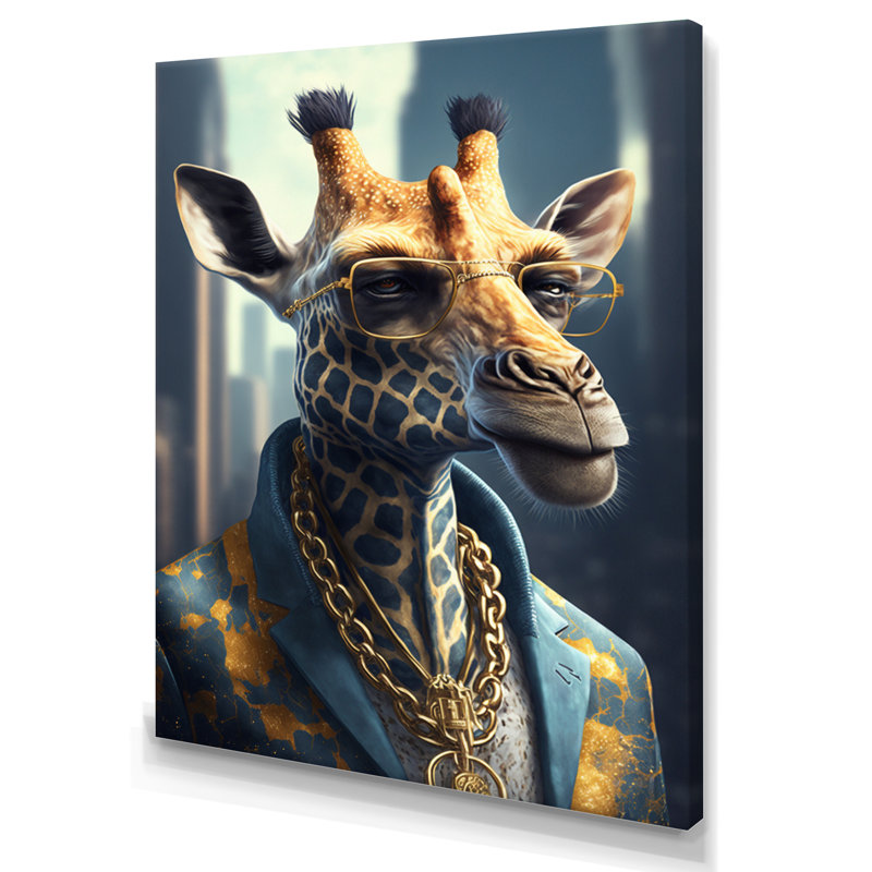 Girafe Ganster - Impression sur toile, H 40 po x l 30 po x P 1,5 po, Toile tendue