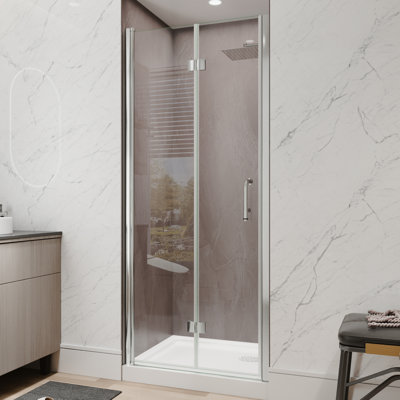 32"-34"W X 72"H Semi-Frameless 180° Rotatable Pivot Shower Door Bifold Frameless Shower Door With 1/4 Inches Tempered Glass