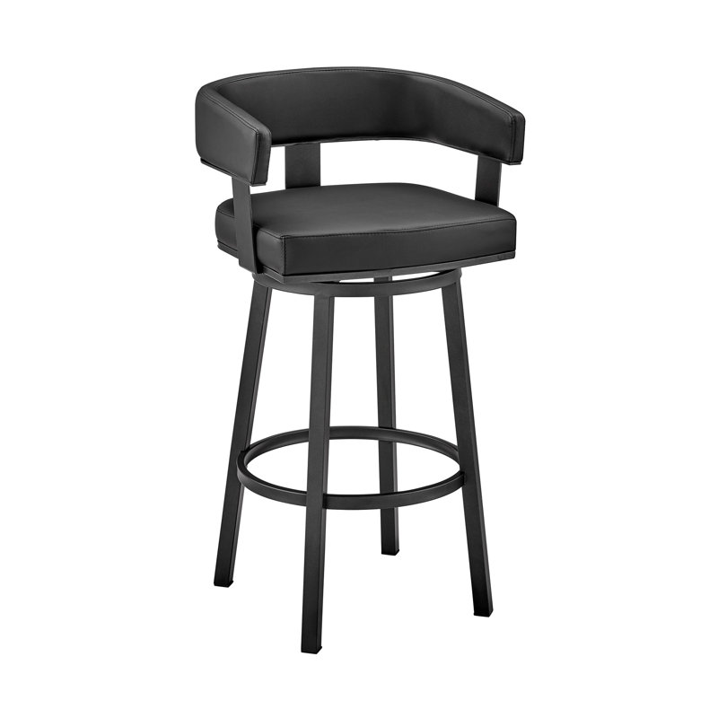 Chaise de bar pivotante à dossier bas 30 po en similicuir et fer noir