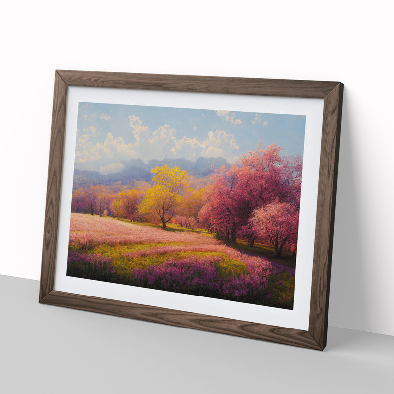 Spring Meadow Landscape - Framed Print, 34cm H x 46cm W x 2cm D, Walnut